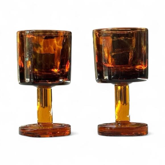 Vintage Amber Glass Goblets (2) Mid Century Modern Stemware Retro Drinkware READ - Picture 7 of 7